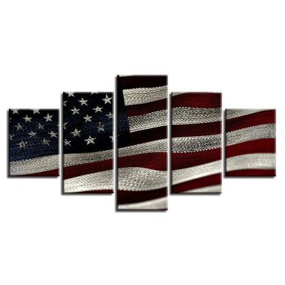 American Flag Vintage 5 Piece HD Multi Panel Canvas Wall Art Frame-Original Frame