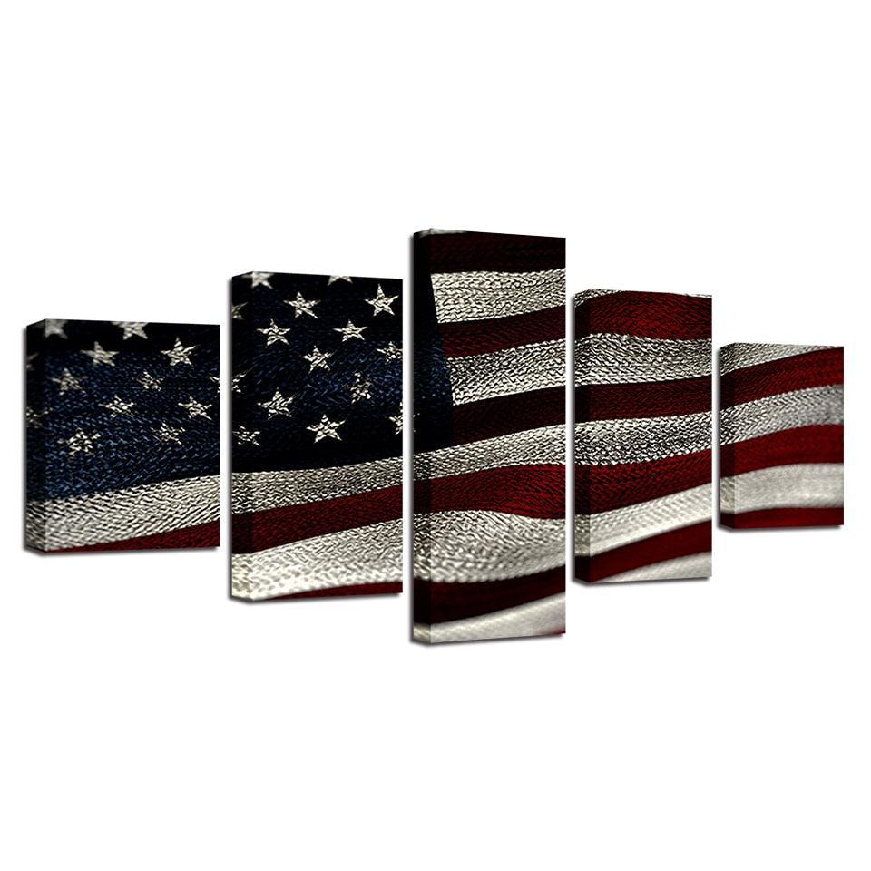 American Flag Vintage 5 Piece HD Multi Panel Canvas Wall Art Frame-Original Frame