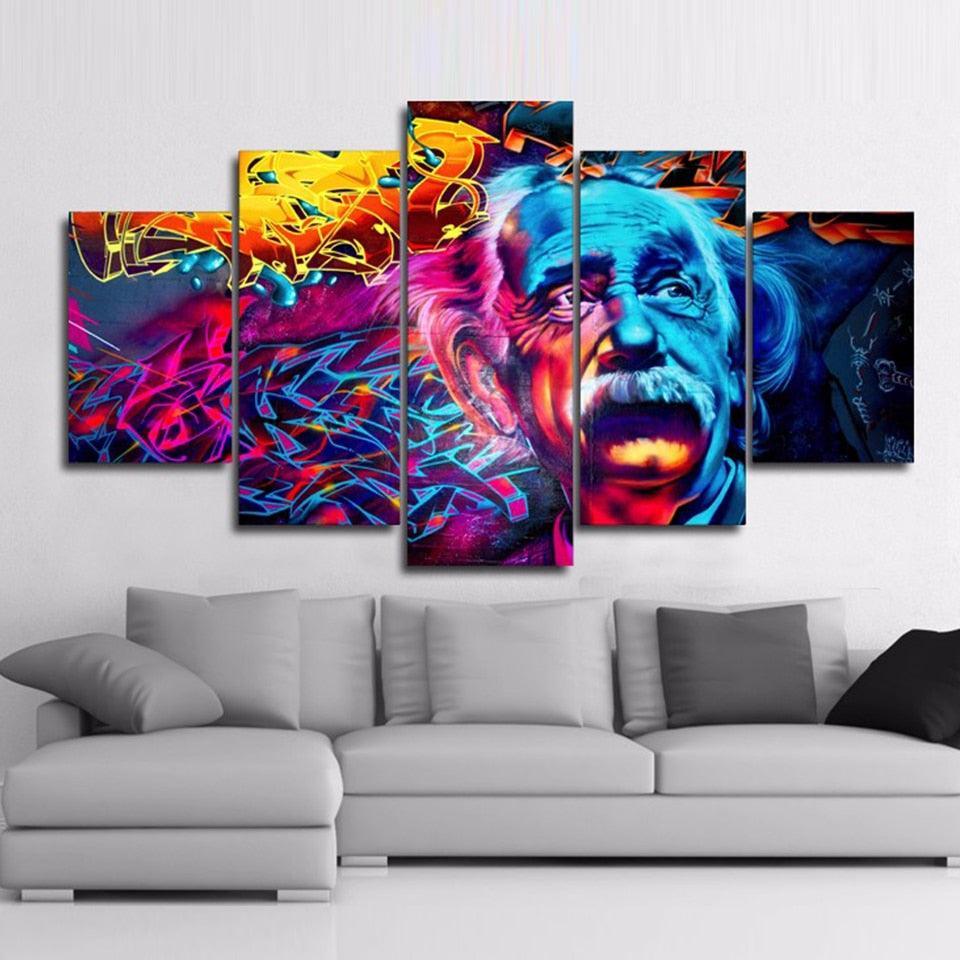 Albert Einstein Scenery 5 Piece HD Multi Panel Canvas Wall Art Frame-Original Frame