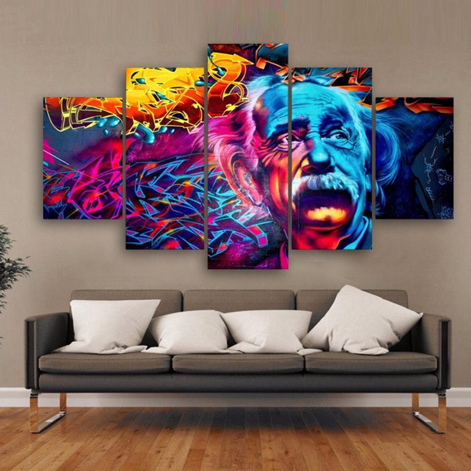Albert Einstein Scenery 5 Piece HD Multi Panel Canvas Wall Art Frame-Original Frame