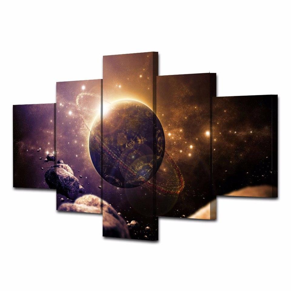 Space Galaxy 5 Piece HD Multi Panel Canvas Wall Art Frame-Original Frame