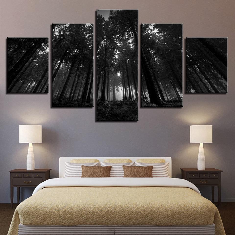 Black Forest Trees 5 Piece HD Multi Panel Canvas Wall Art Frame-Original Frame