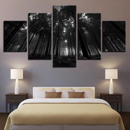 Black Forest Trees 5 Piece HD Multi Panel Canvas Wall Art Frame-Original Frame