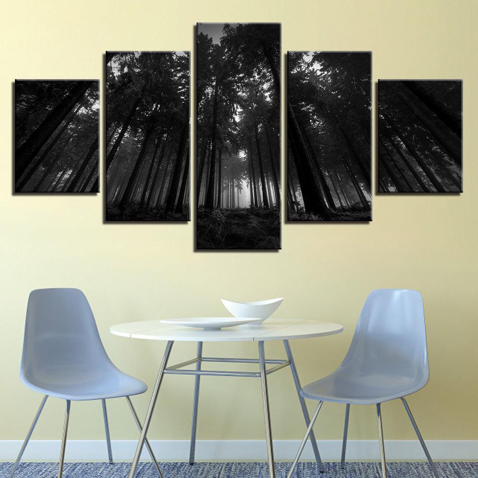 Black Forest Trees 5 Piece HD Multi Panel Canvas Wall Art Frame-Original Frame