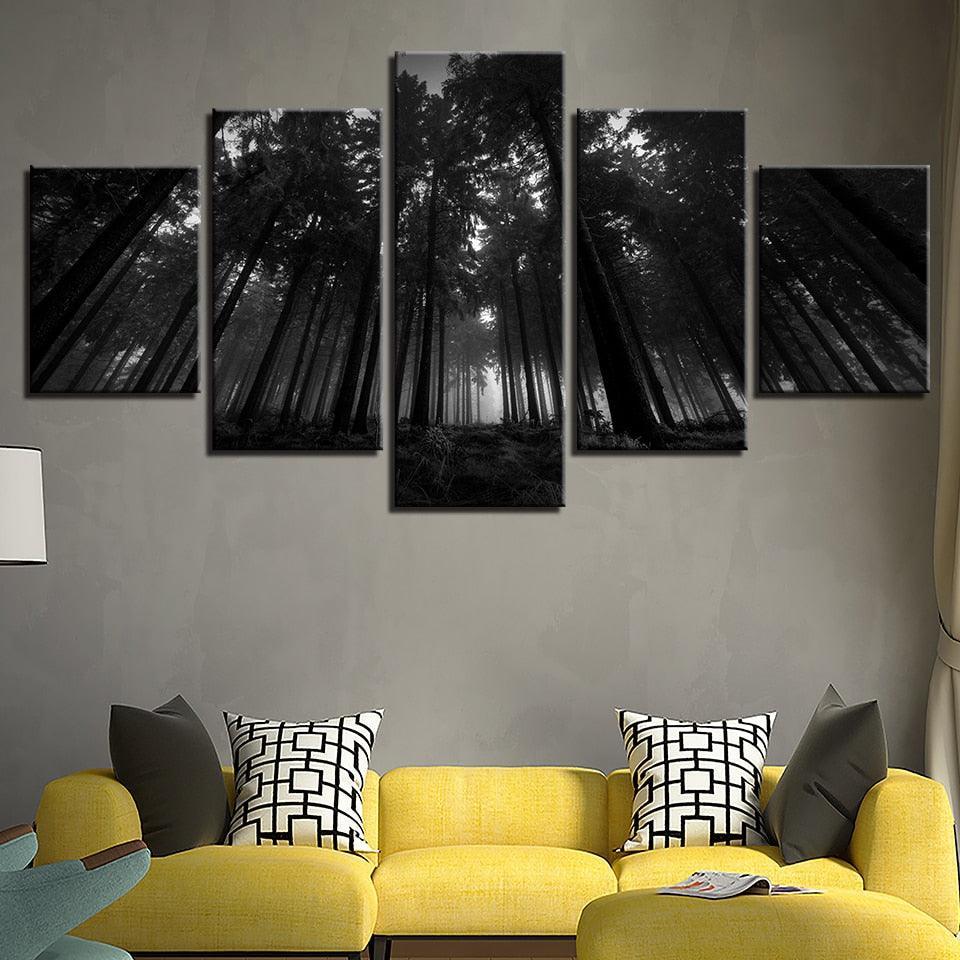 Black Forest Trees 5 Piece HD Multi Panel Canvas Wall Art Frame-Original Frame