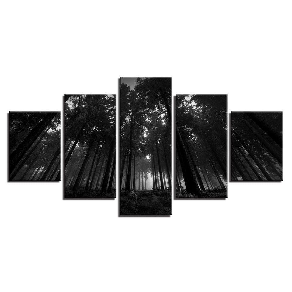 Black Forest Trees 5 Piece HD Multi Panel Canvas Wall Art Frame-Original Frame