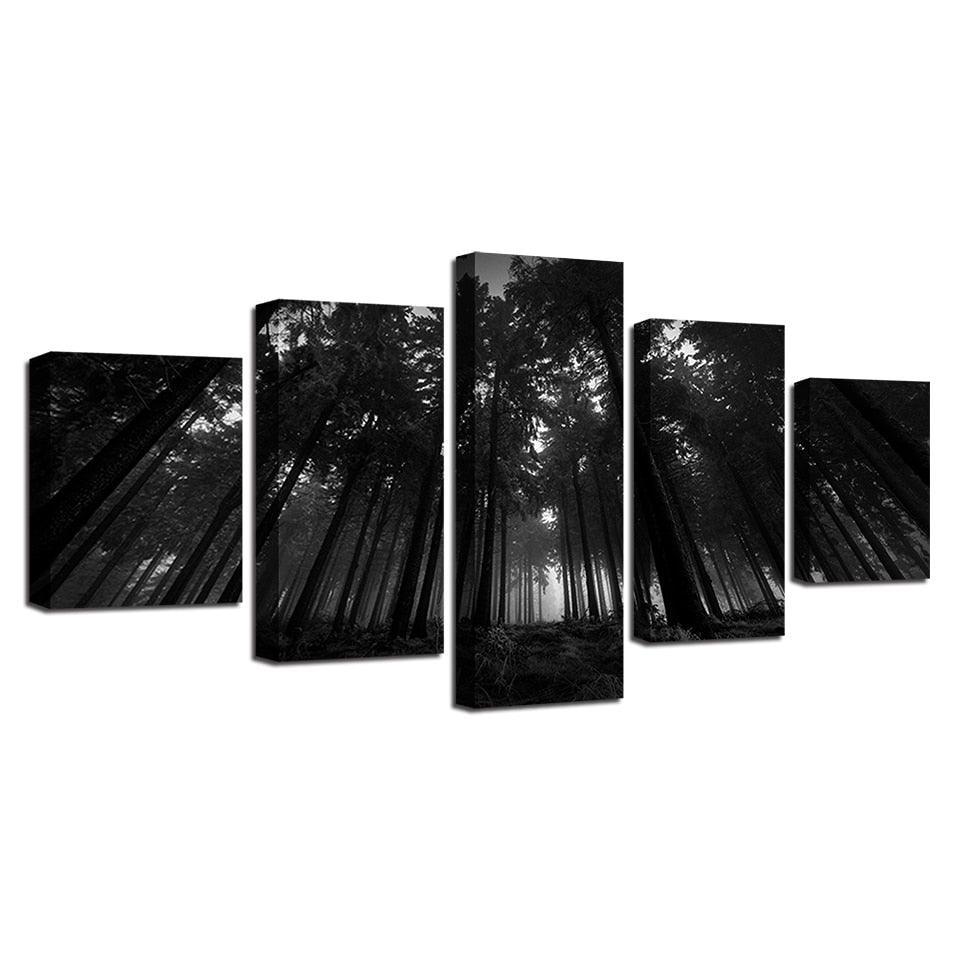 Black Forest Trees 5 Piece HD Multi Panel Canvas Wall Art Frame-Original Frame
