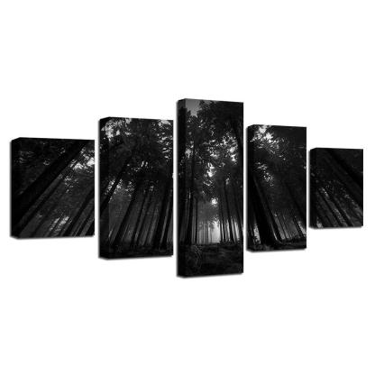 Black Forest Trees 5 Piece HD Multi Panel Canvas Wall Art Frame-Original Frame