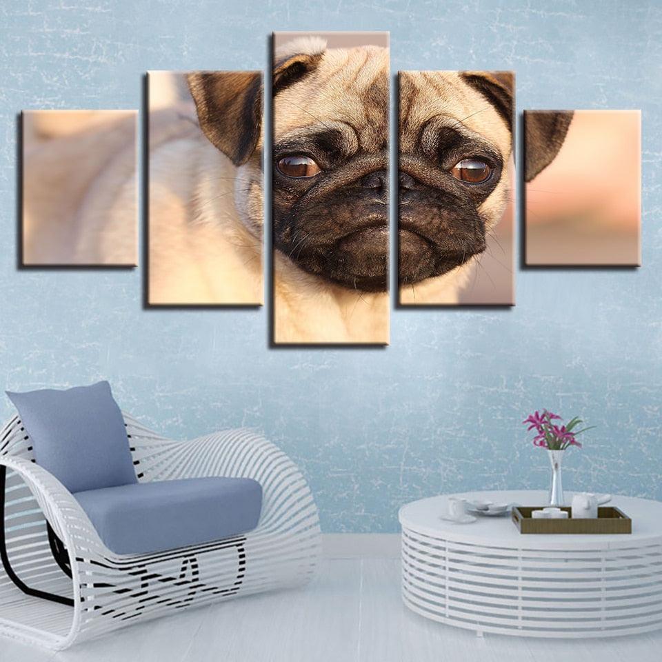 Pug 5 Piece HD Multi Panel Canvas Wall Art Frame-Original Frame