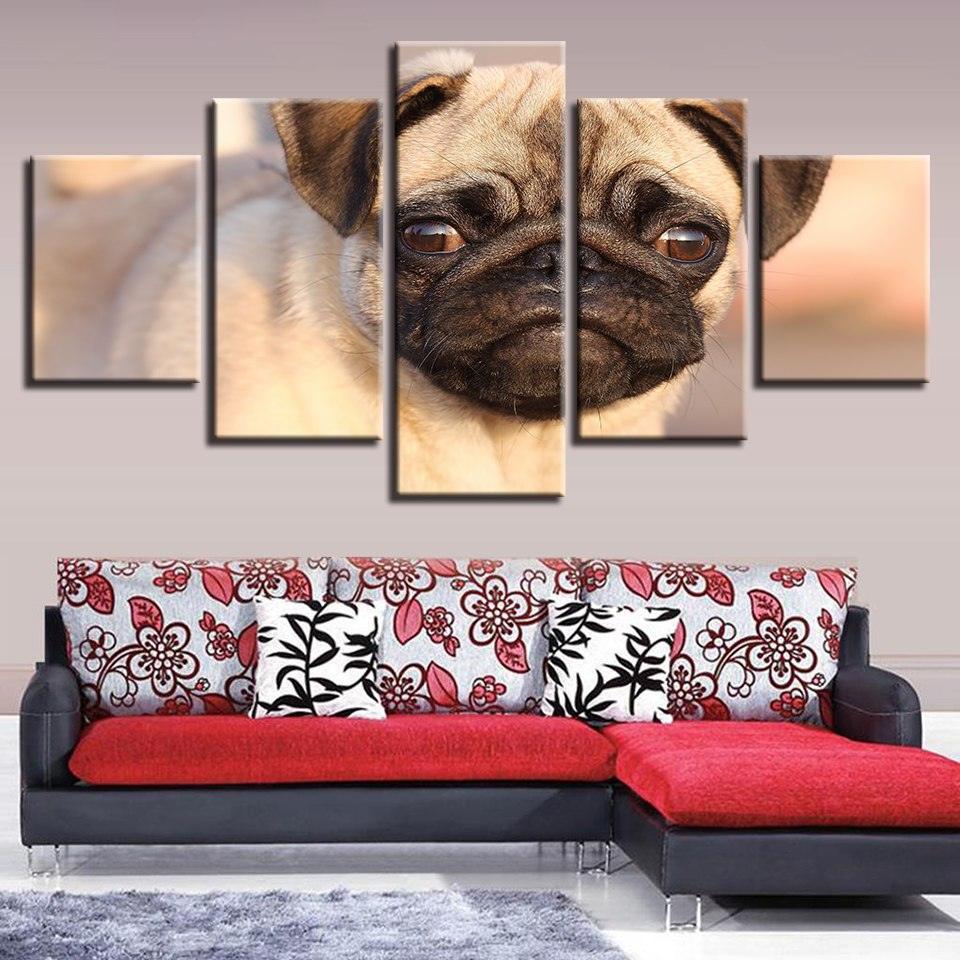 Pug 5 Piece HD Multi Panel Canvas Wall Art Frame-Original Frame
