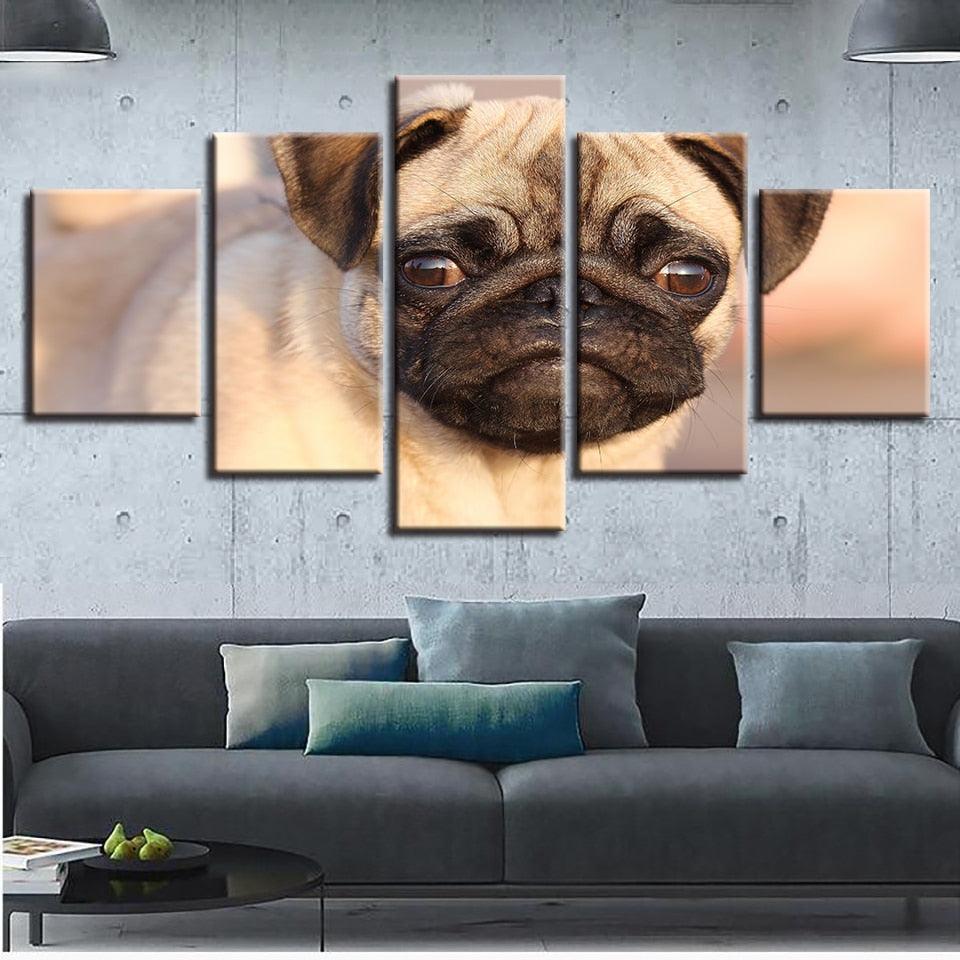Pug 5 Piece HD Multi Panel Canvas Wall Art Frame-Original Frame