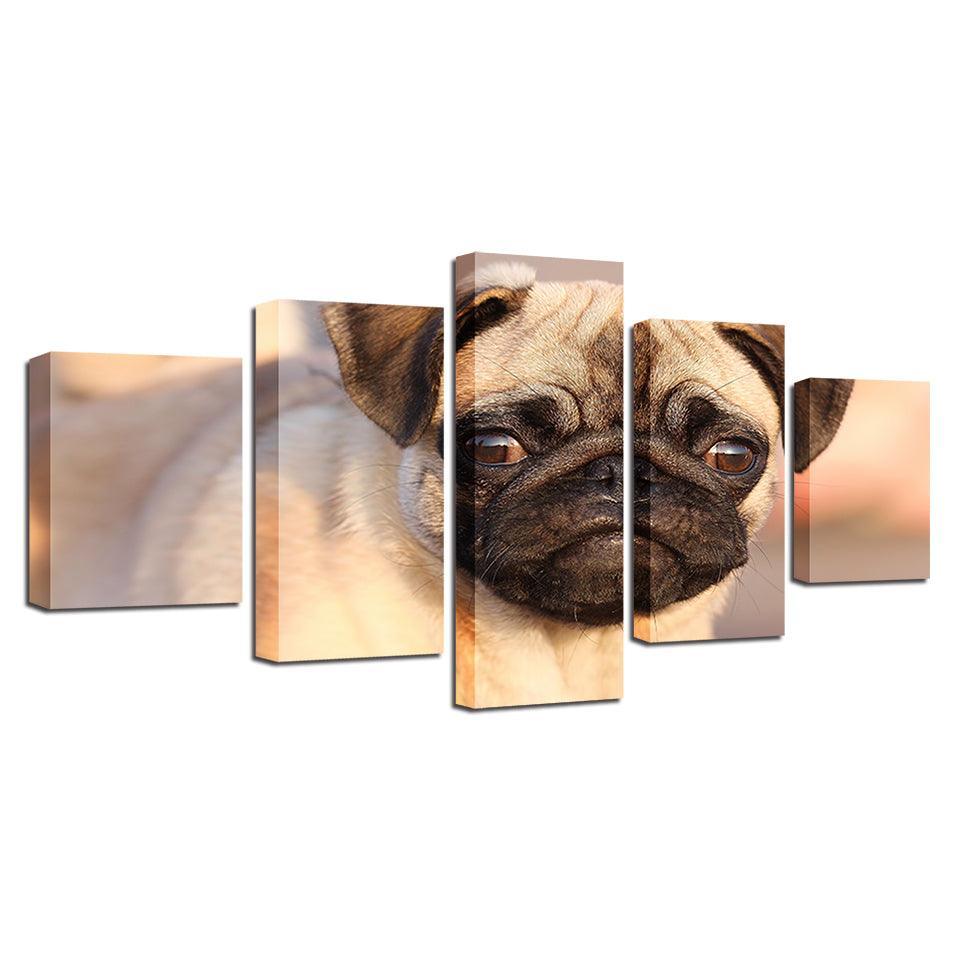 Pug 5 Piece HD Multi Panel Canvas Wall Art Frame-Original Frame