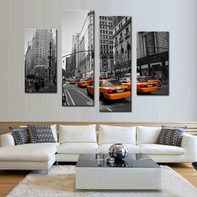 Taxis 4 Piece HD Multi Panel Canvas Wall Art Frame-Original Frame