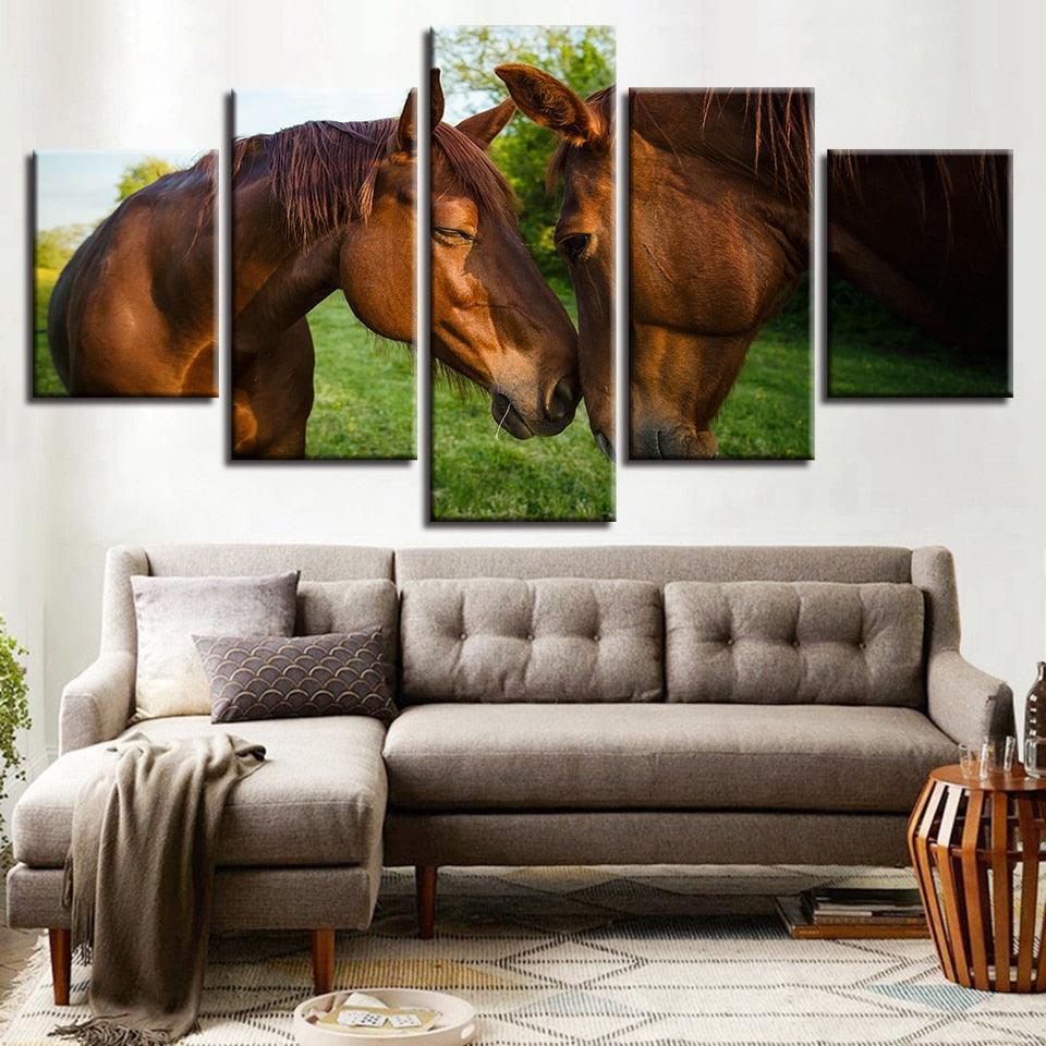 Horse Couple 5 Piece HD Multi Panel Canvas Wall Art Frame-Original Frame