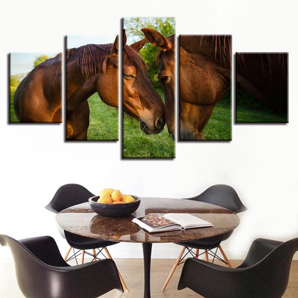 Horse Couple 5 Piece HD Multi Panel Canvas Wall Art Frame-Original Frame