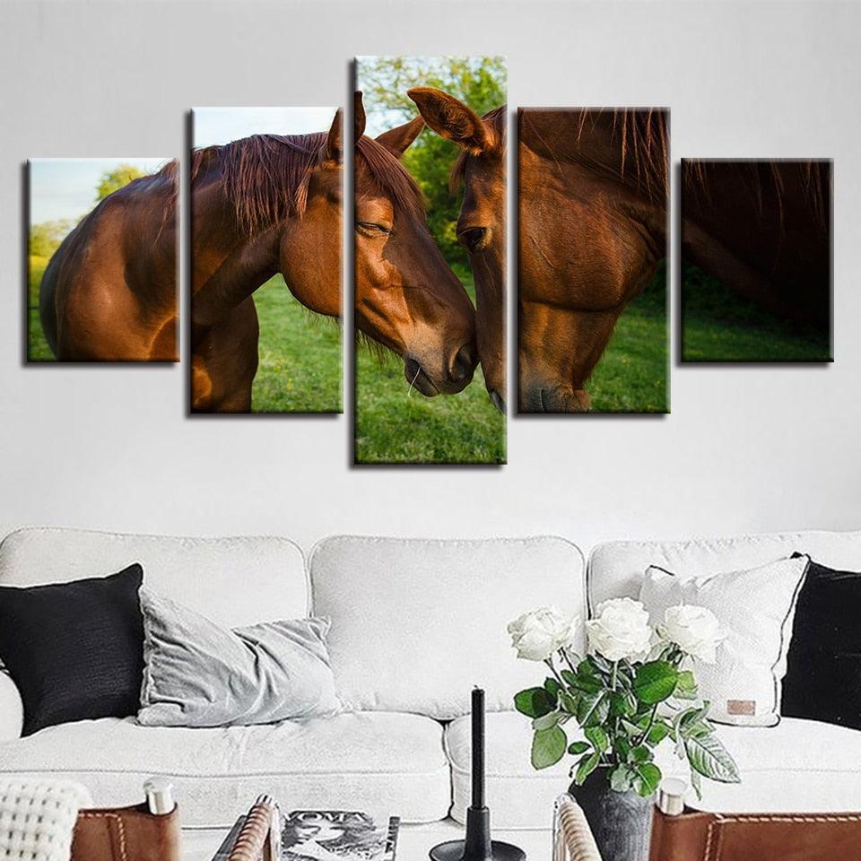 Horse Couple 5 Piece HD Multi Panel Canvas Wall Art Frame-Original Frame