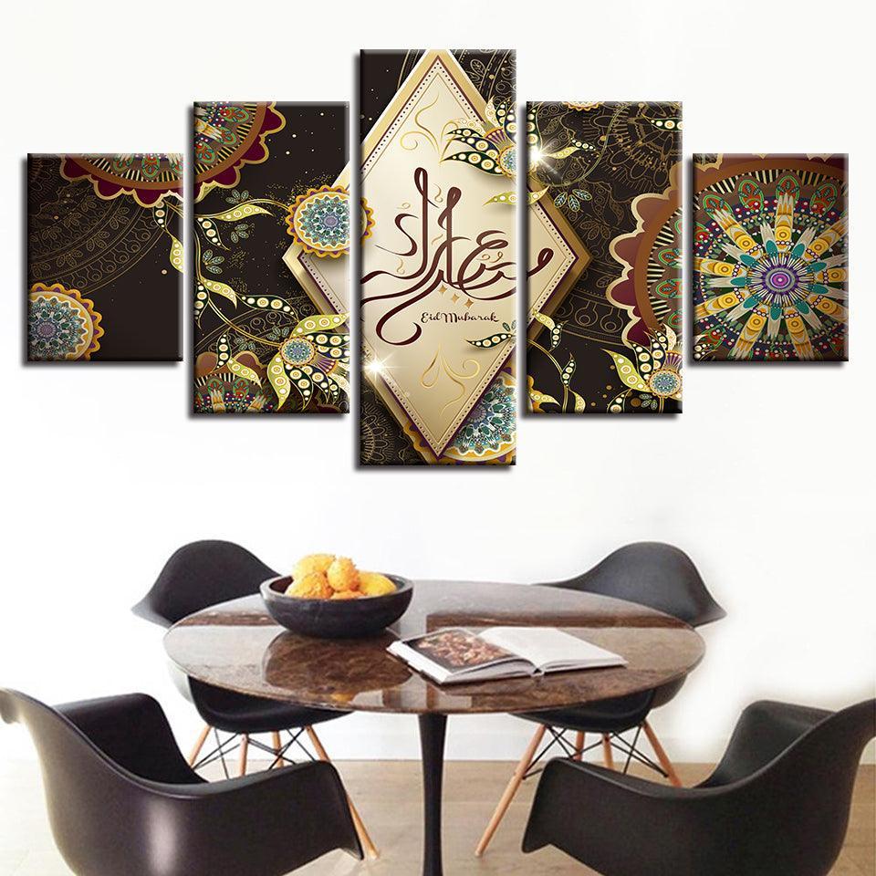 Allah The Qur'An 5 Piece HD Multi Panel Canvas Wall Art Frame-Original Frame