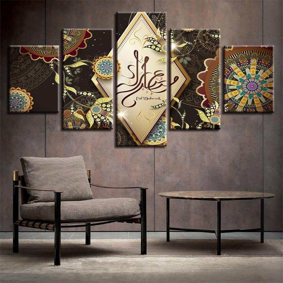 Allah The Qur'An 5 Piece HD Multi Panel Canvas Wall Art Frame-Original Frame