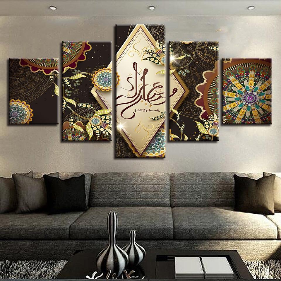 Allah The Qur'An 5 Piece HD Multi Panel Canvas Wall Art Frame-Original Frame
