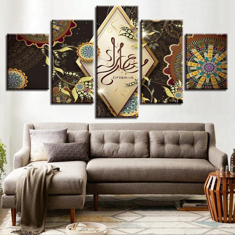 Allah The Qur'An 5 Piece HD Multi Panel Canvas Wall Art Frame-Original Frame