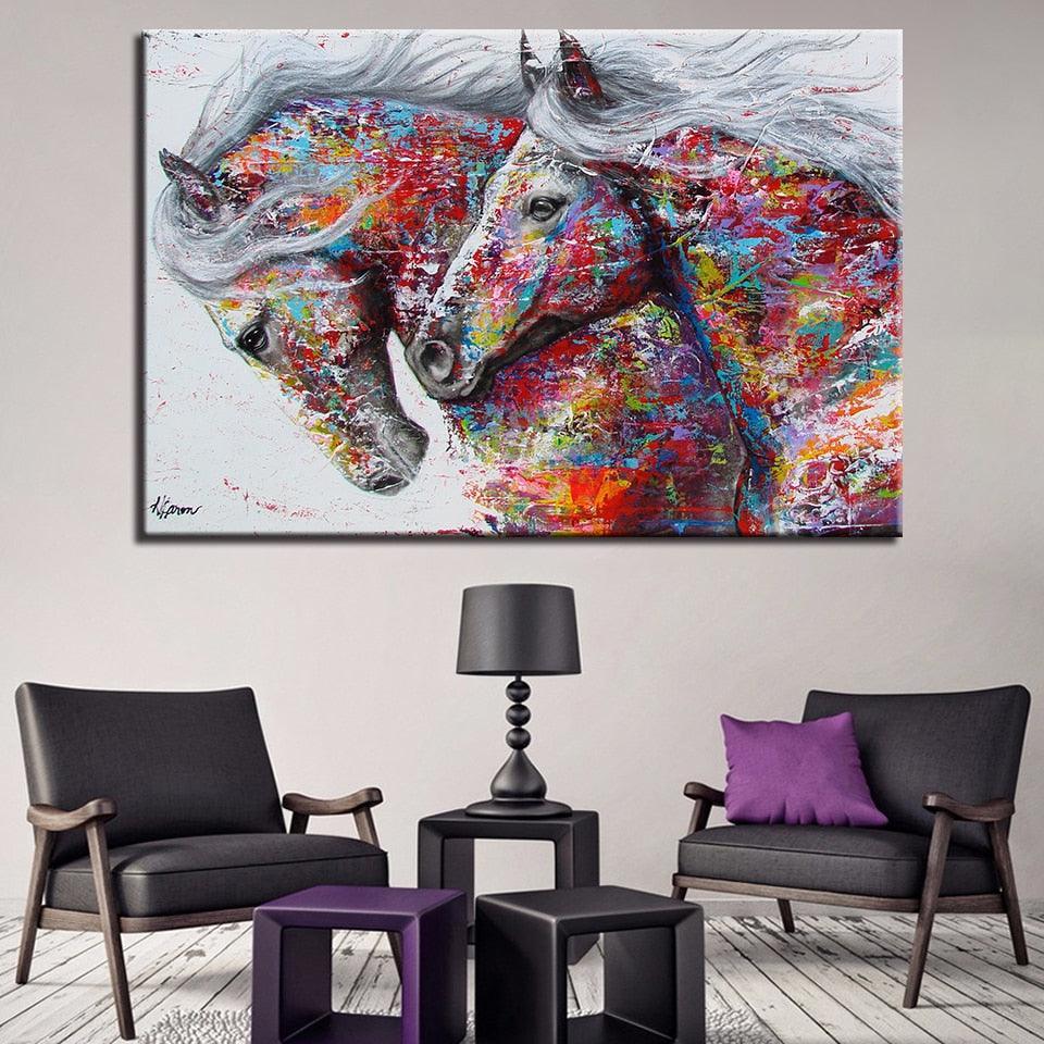 Artsy Horses 1 Piece HD Multi Panel Canvas Wall Art Frame-Original Frame