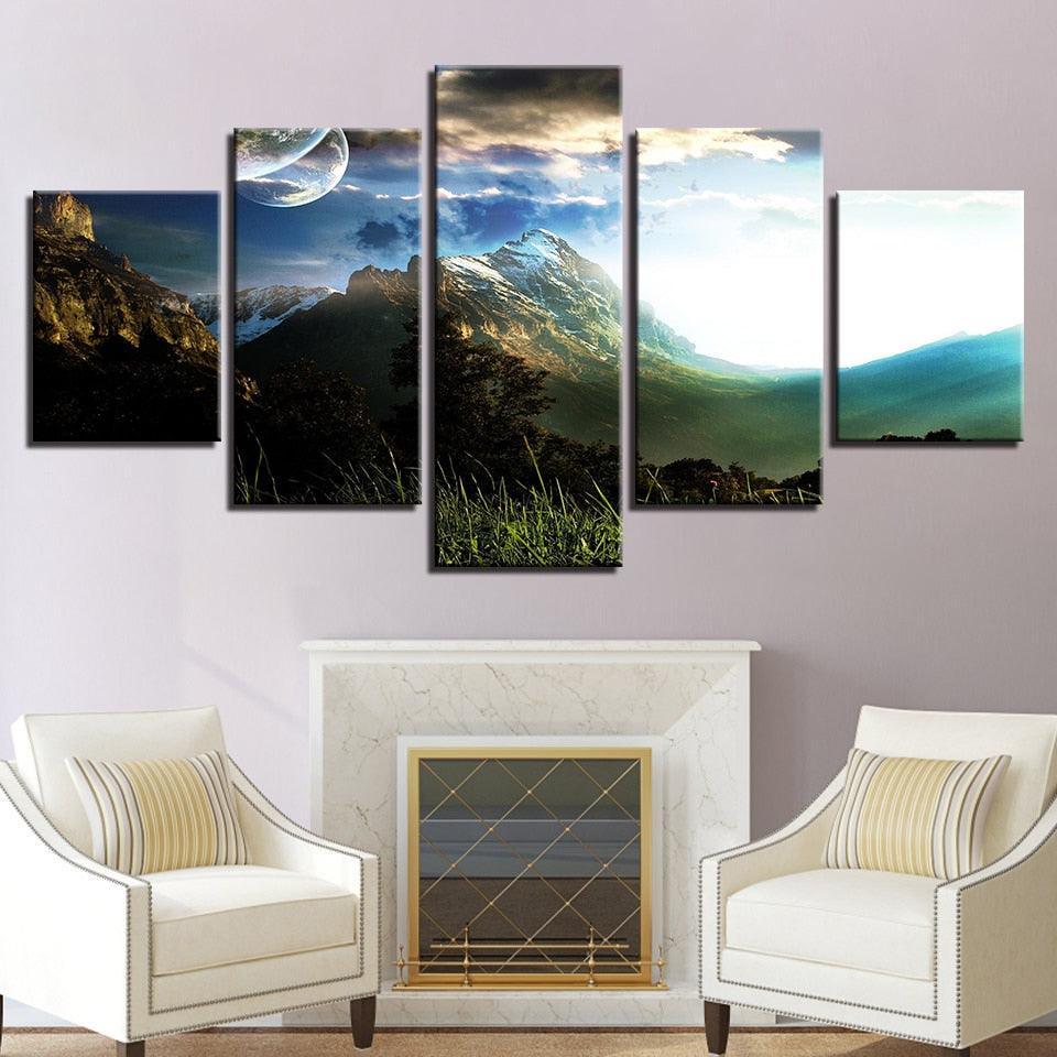 Planets Over The Snow 5 Piece HD Multi Panel Canvas Wall Art-Original Frame