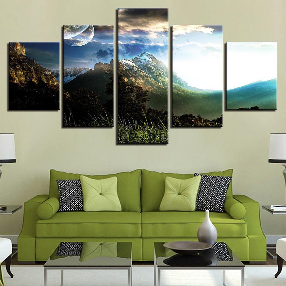 Planets Over The Snow 5 Piece HD Multi Panel Canvas Wall Art-Original Frame