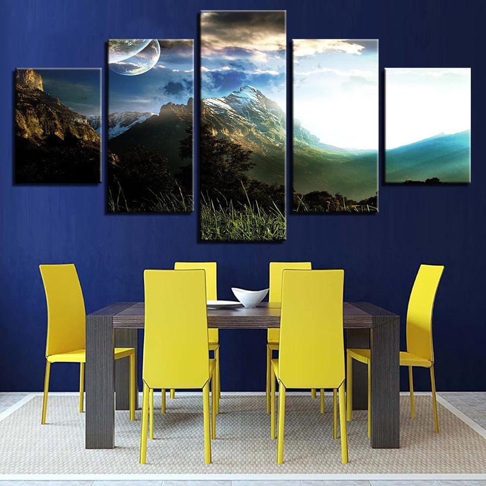 Planets Over The Snow 5 Piece HD Multi Panel Canvas Wall Art-Original Frame