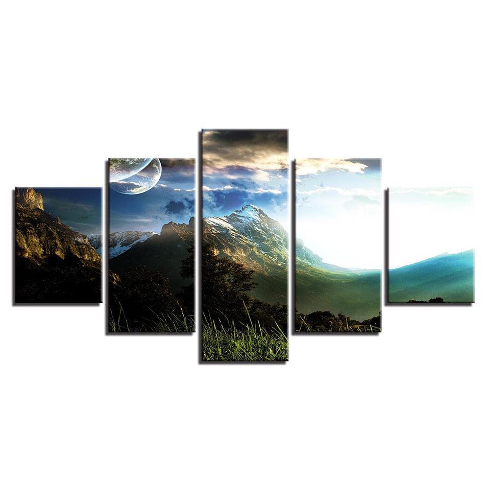 Planets Over The Snow 5 Piece HD Multi Panel Canvas Wall Art-Original Frame