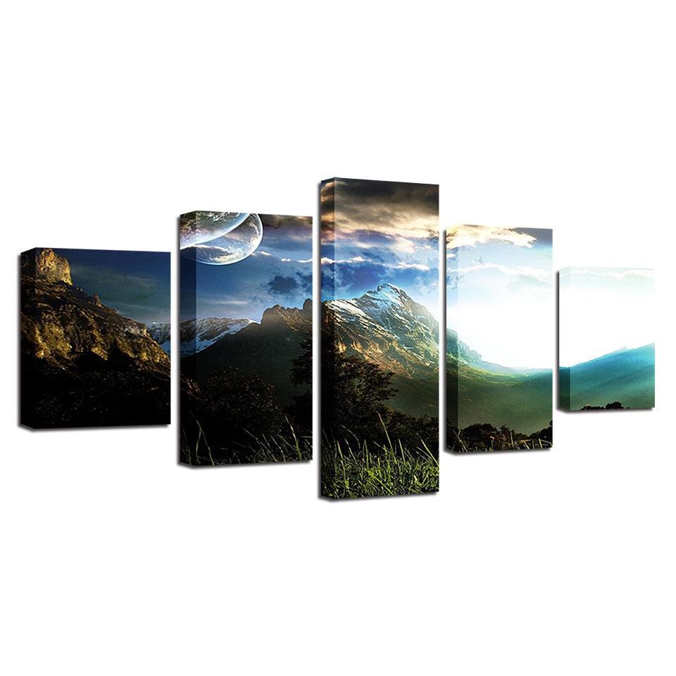 Planets Over The Snow 5 Piece HD Multi Panel Canvas Wall Art-Original Frame