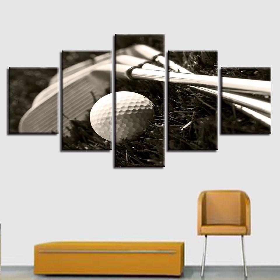Golf Clubs Ball 5 Piece HD Multi Panel Canvas Wall Art Frame-Original Frame