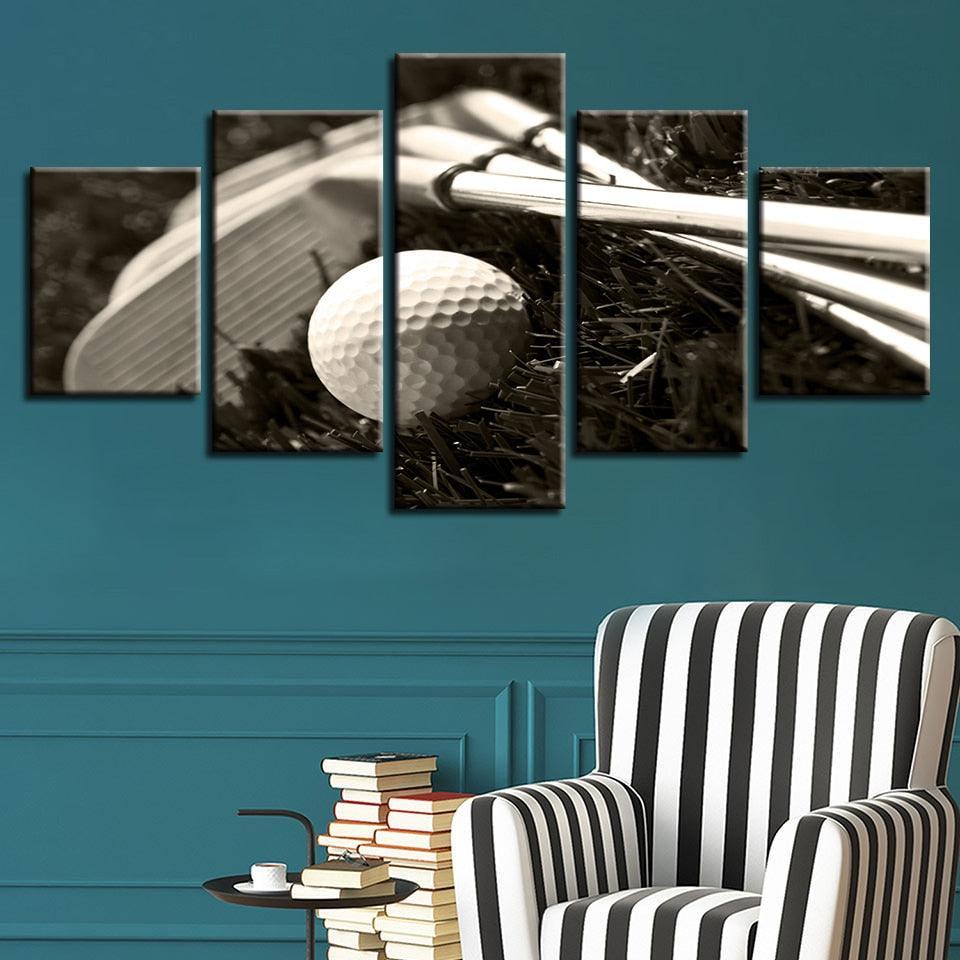 Golf Clubs Ball 5 Piece HD Multi Panel Canvas Wall Art Frame-Original Frame
