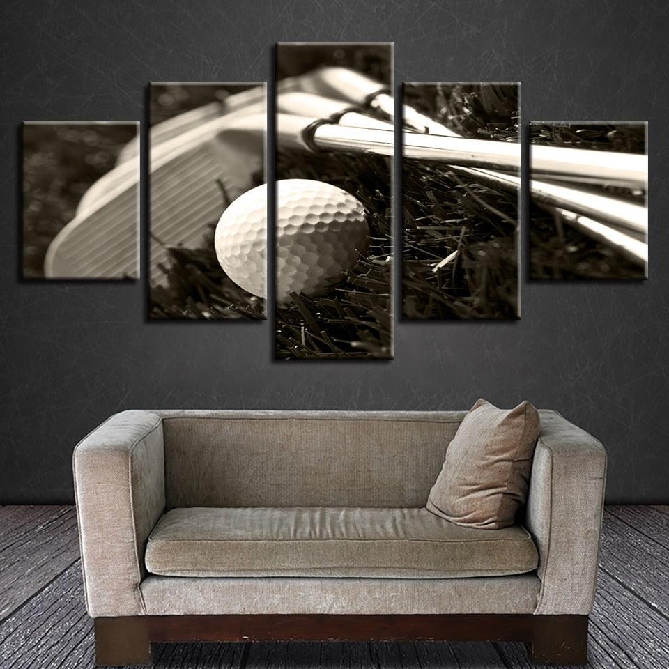 Golf Clubs Ball 5 Piece HD Multi Panel Canvas Wall Art Frame-Original Frame