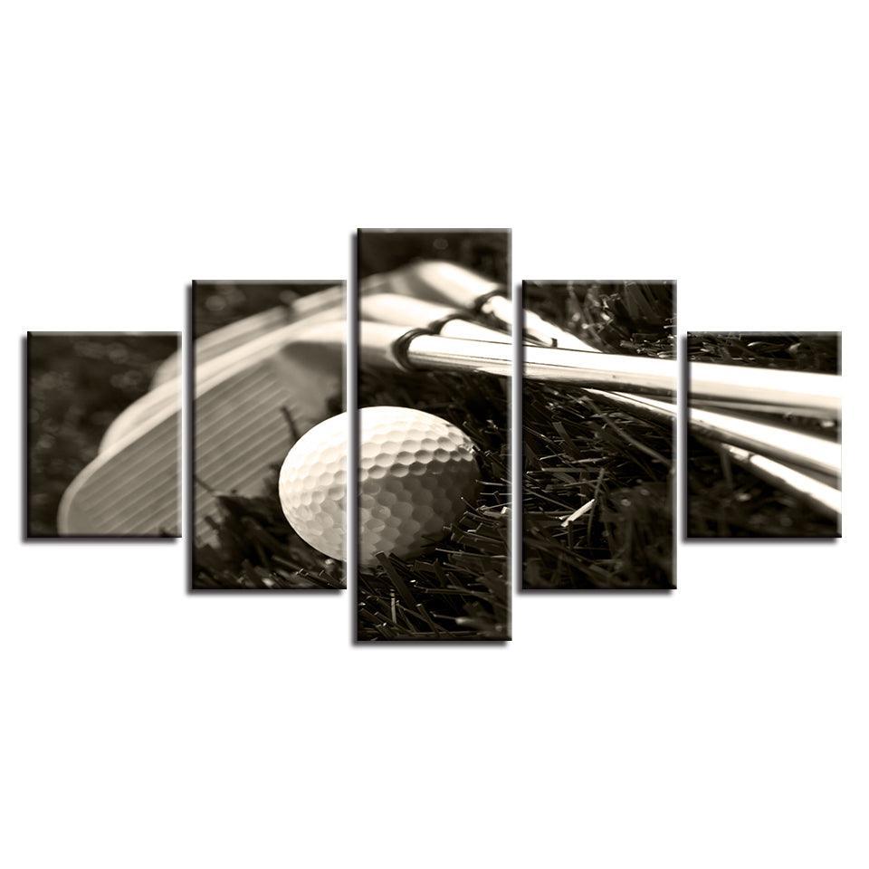 Golf Clubs Ball 5 Piece HD Multi Panel Canvas Wall Art Frame-Original Frame