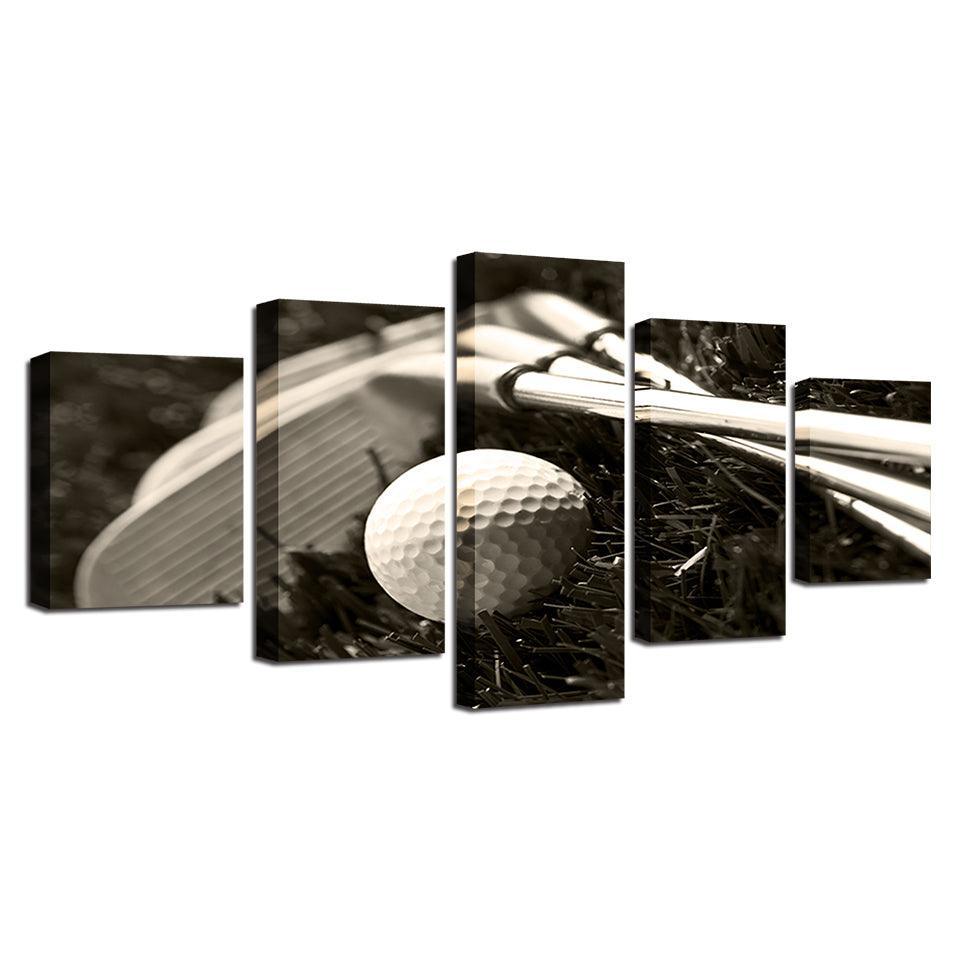 Golf Clubs Ball 5 Piece HD Multi Panel Canvas Wall Art Frame-Original Frame