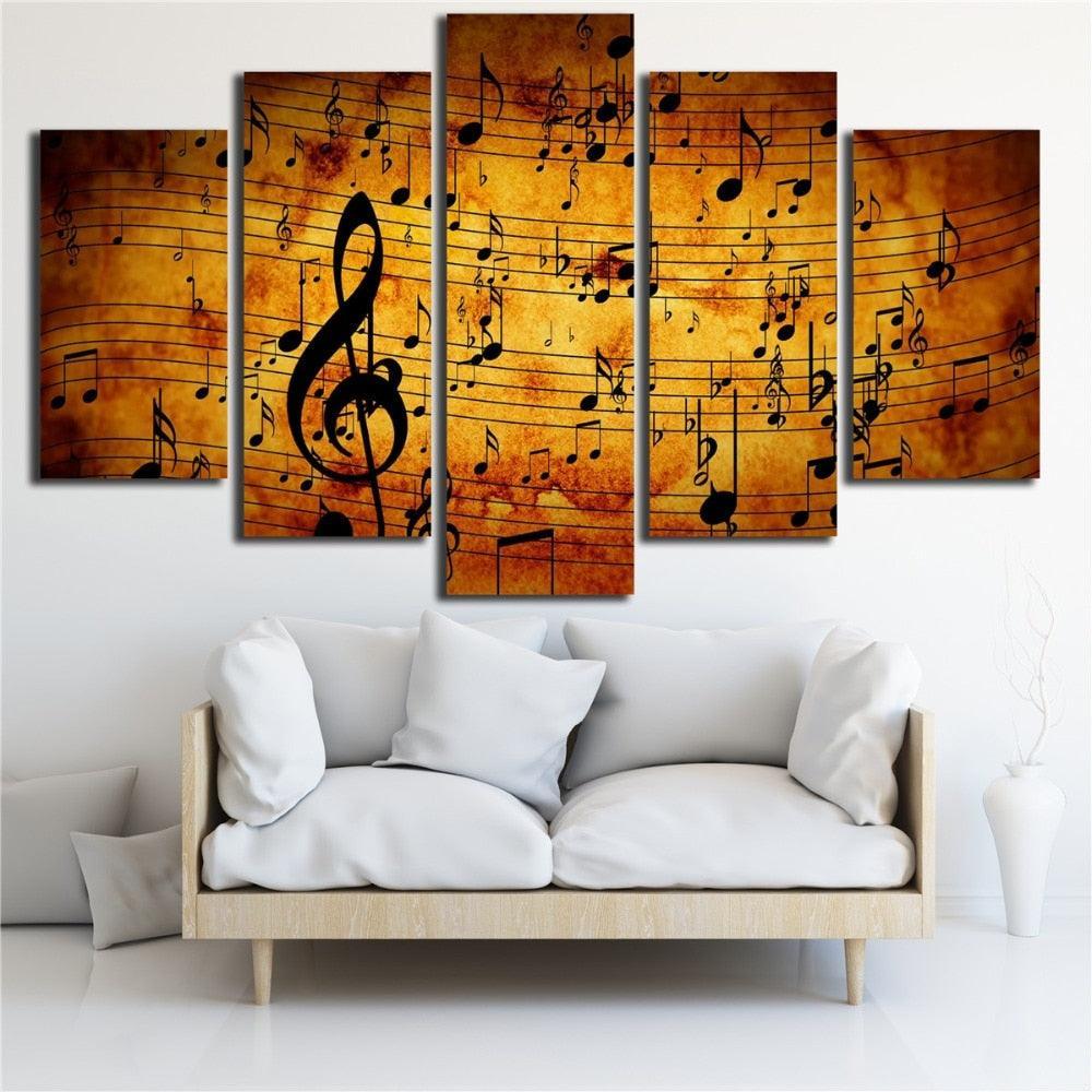 Musical Note 5 Piece HD Multi Panel Canvas Wall Art Frame-Original Frame