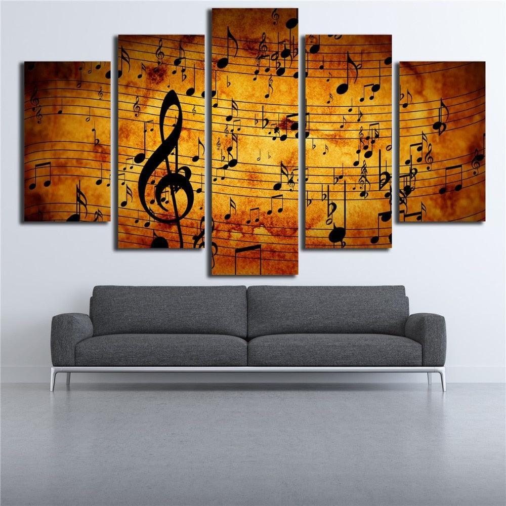 Musical Note 5 Piece HD Multi Panel Canvas Wall Art Frame-Original Frame