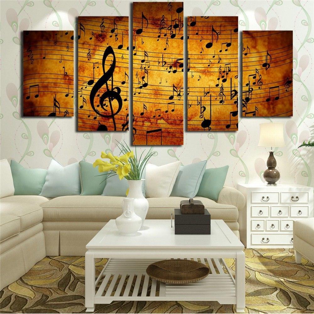 Musical Note 5 Piece HD Multi Panel Canvas Wall Art Frame-Original Frame