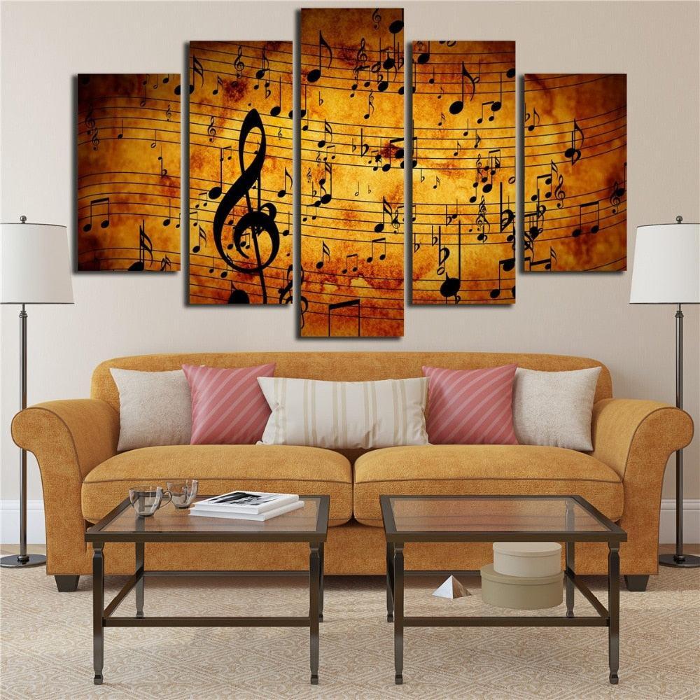 Musical Note 5 Piece HD Multi Panel Canvas Wall Art Frame-Original Frame