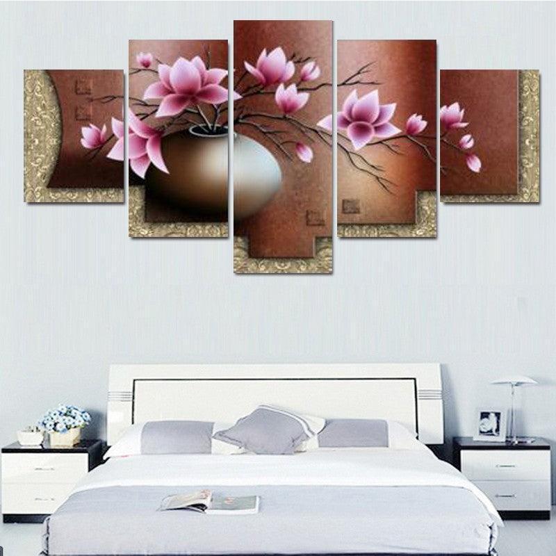 Vintage Flowers 5 Piece HD Multi Panel Canvas Wall Art Frame-Original Frame