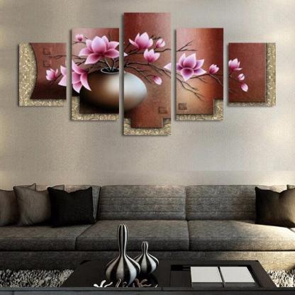 Vintage Flowers 5 Piece HD Multi Panel Canvas Wall Art Frame-Original Frame