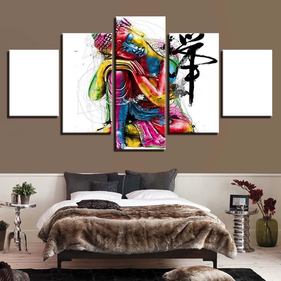 Colorful Buddha 5 Piece HD Multi Panel Canvas Wall Art Frame-Original Frame