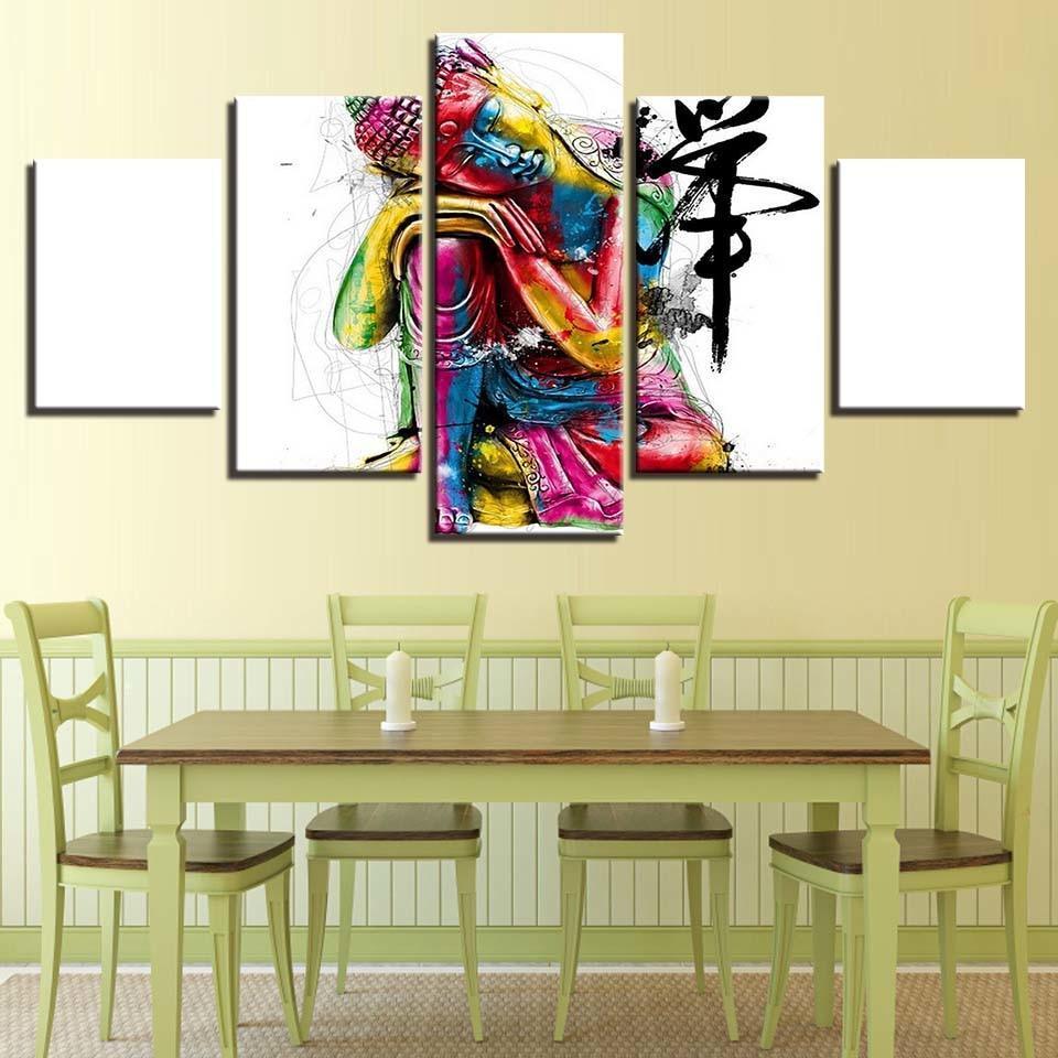 Colorful Buddha 5 Piece HD Multi Panel Canvas Wall Art Frame-Original Frame