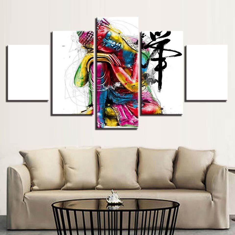 Colorful Buddha 5 Piece HD Multi Panel Canvas Wall Art Frame-Original Frame