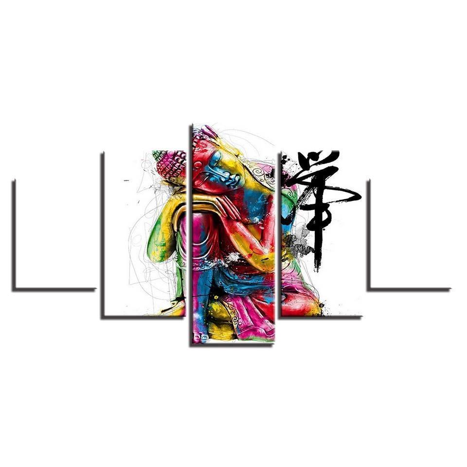 Colorful Buddha 5 Piece HD Multi Panel Canvas Wall Art Frame-Original Frame