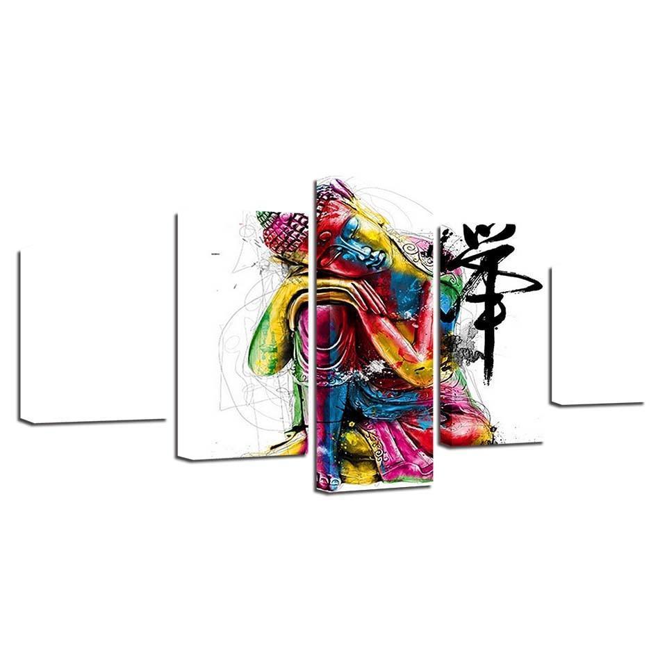Colorful Buddha 5 Piece HD Multi Panel Canvas Wall Art Frame-Original Frame