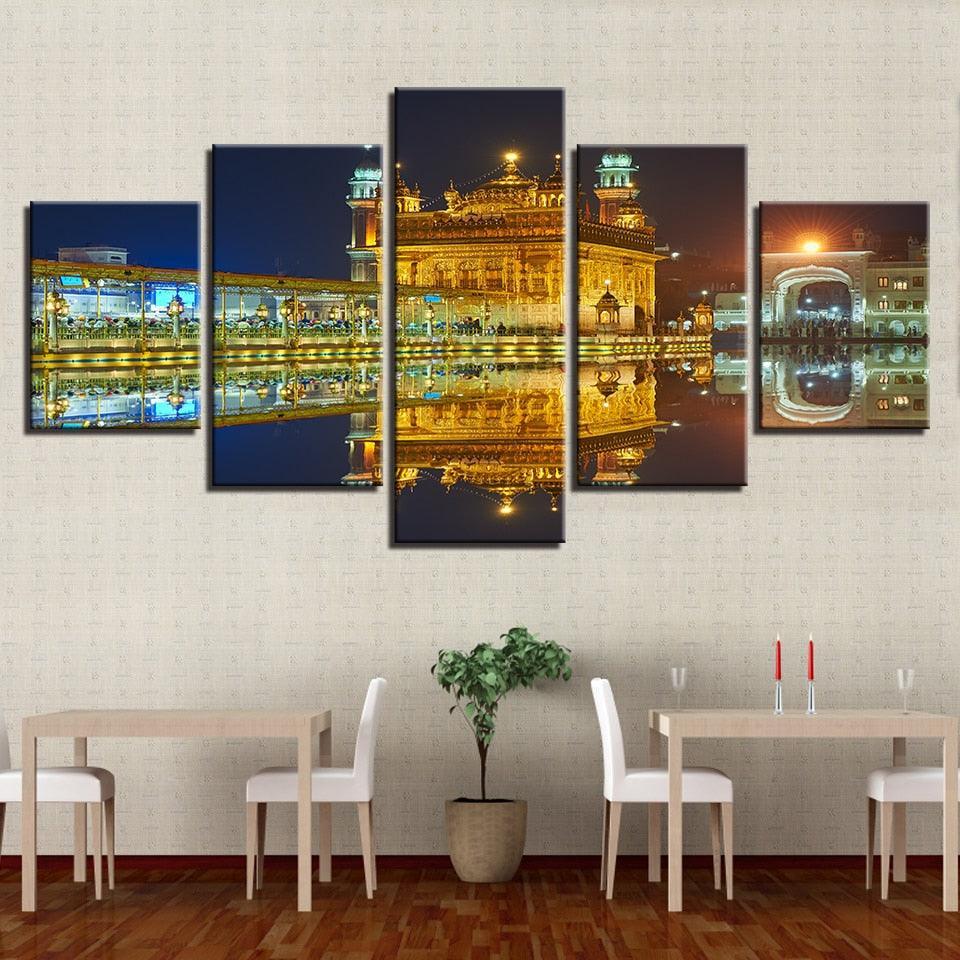 Golden Temple 5 Piece HD Multi Panel Canvas Wall Art Frame-Original Frame