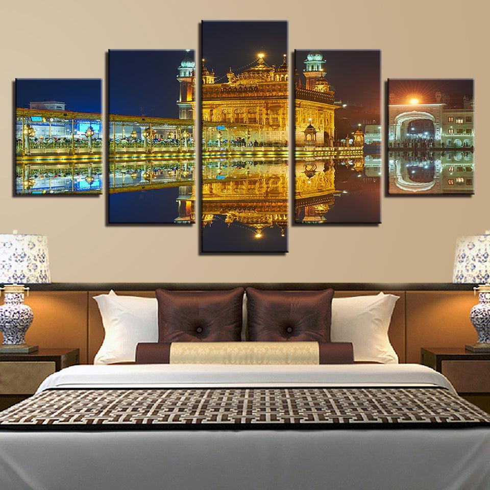 Golden Temple 5 Piece HD Multi Panel Canvas Wall Art Frame-Original Frame