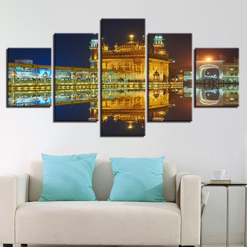 Golden Temple 5 Piece HD Multi Panel Canvas Wall Art Frame-Original Frame