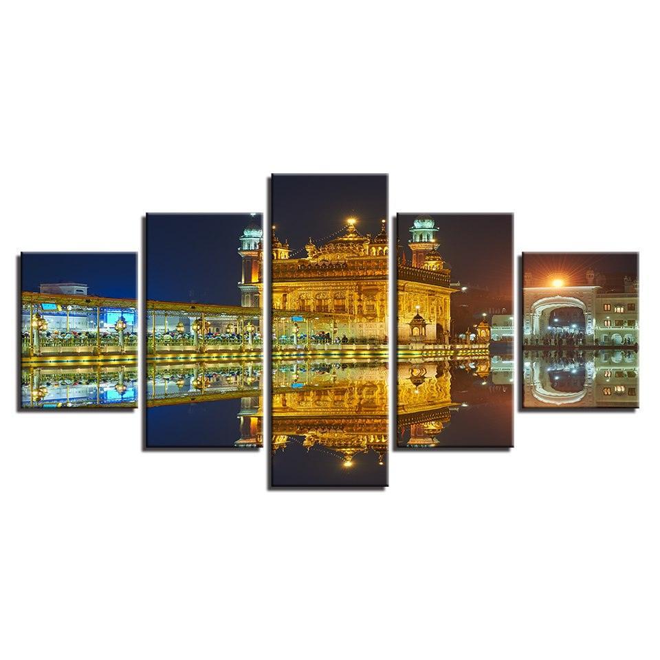 Golden Temple 5 Piece HD Multi Panel Canvas Wall Art Frame-Original Frame
